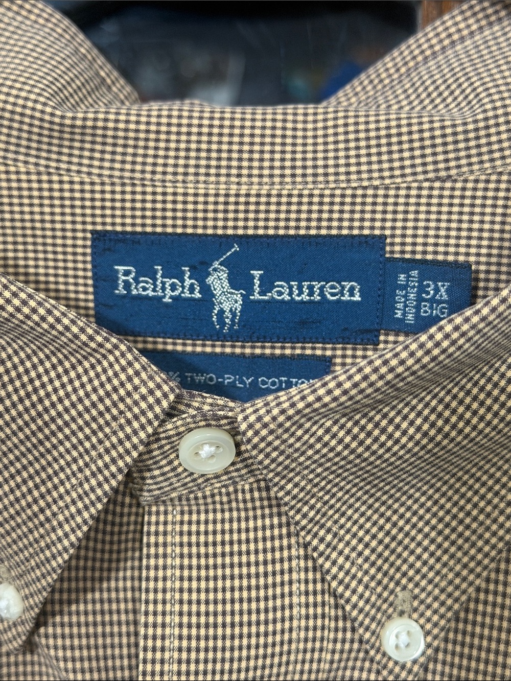 Mens Ralph Lauren Brown Check Button-Down Oxford Dress Shirt Pony Logo Big Sz 3X - Picture 5 of 6